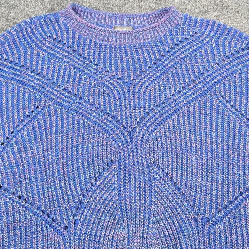Eddie Bauer Womens Medium Blue Purple Marled Chunky Open Knit Vintage Sweater